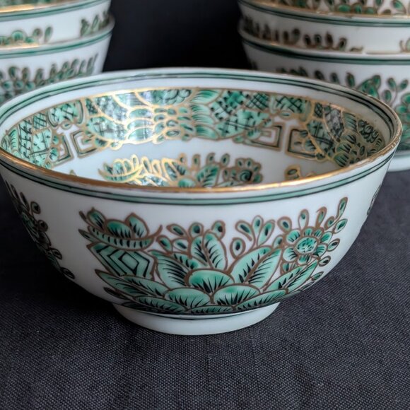1 Green & Gold Fitzhugh Porcelain Bowl Dish Chinoiserie Preppy Grand Millennial - Picture 1 of 16
